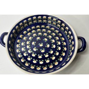 Boleslawiec Pottery 2 Handle Baking Dish Casserole Poland 9.5" flowers